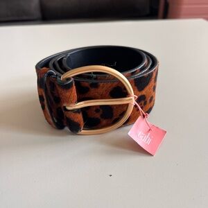 CAbi Brown and Black Leopard Print Belt with Gold Buckle